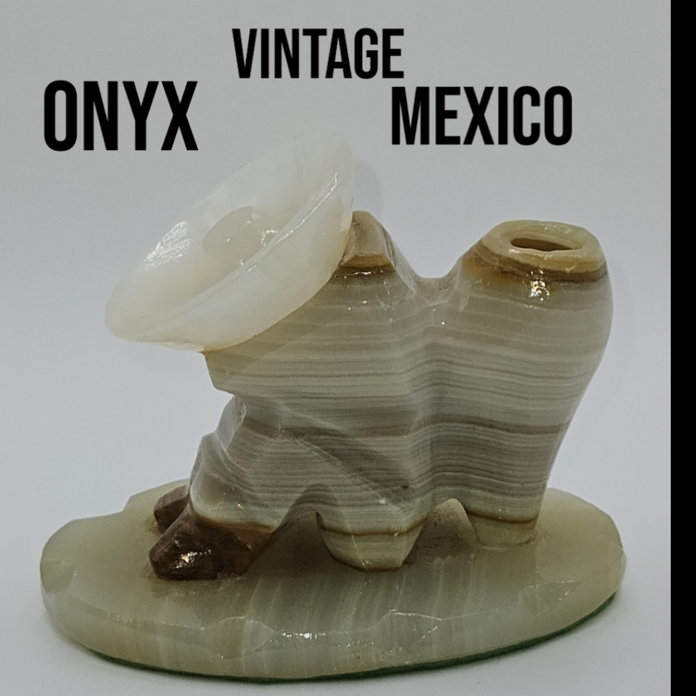 Vintage Onyx Incense /Toothpick Holder 3" X 3.5"